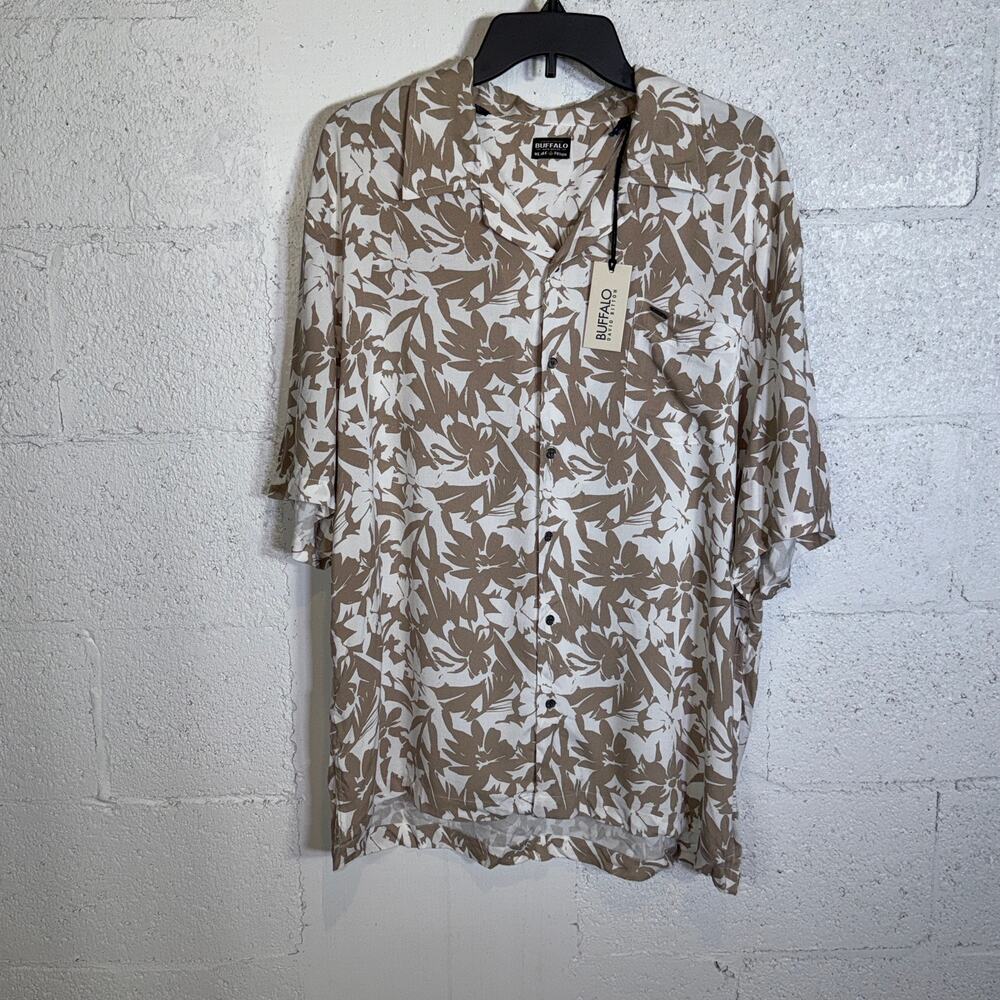 Buffalo David Bitton Mens Sandro Printed S/S camp shirt Tan XL $60